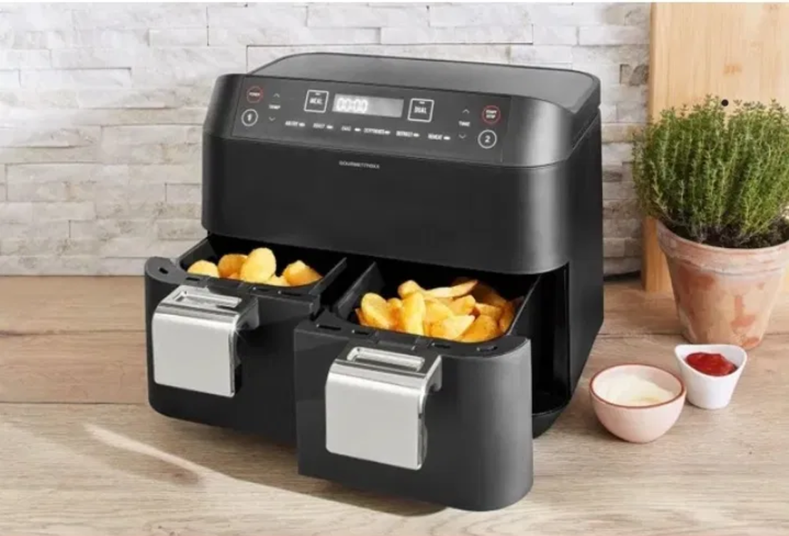 Фритюрник с горещ въздух MAXXMEE двойна Кошница,7,6литра 2400W черен