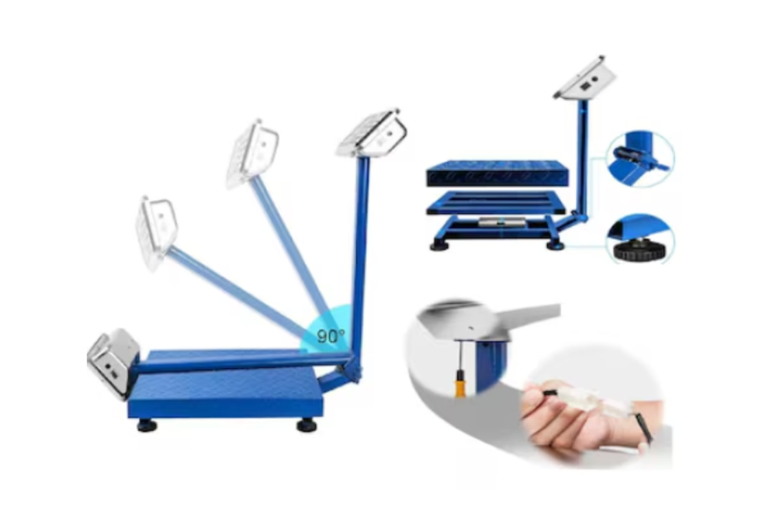 Електронен кантар 500 кг с акумулатор и метална платформа от вълнообразна ламарина, сгъваемо рамо