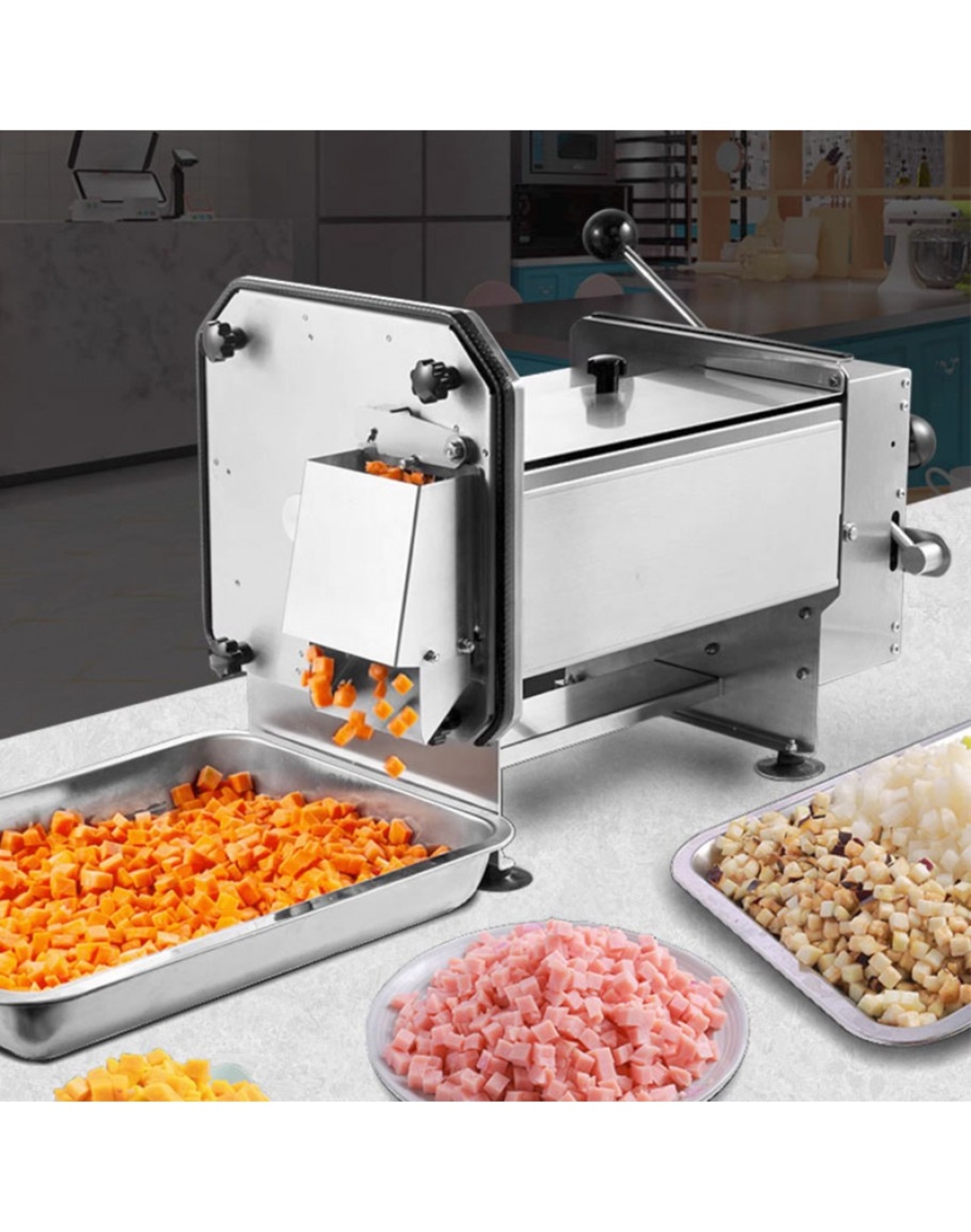Машина за рязане на кубчета за зеленчуци и плодове - електрическа професионална