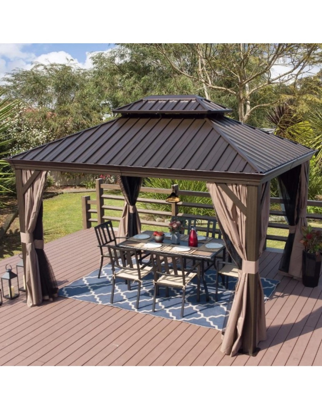 Градинска пергола с алуминиева конструкция двоен покрив