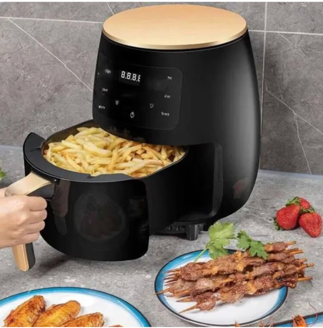 Фритюрник с горещ въздух без масло Air Fryer 8 функции, Капацитет 6L, Цифров дисплей, 3000W