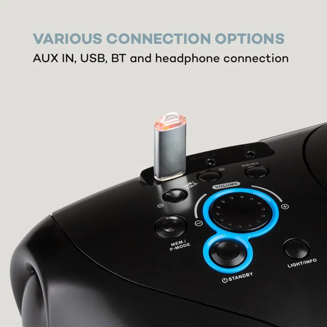 Boombox, CD-плейър, DAB+, UKW, Bluetooth, дистанционно управление, LED