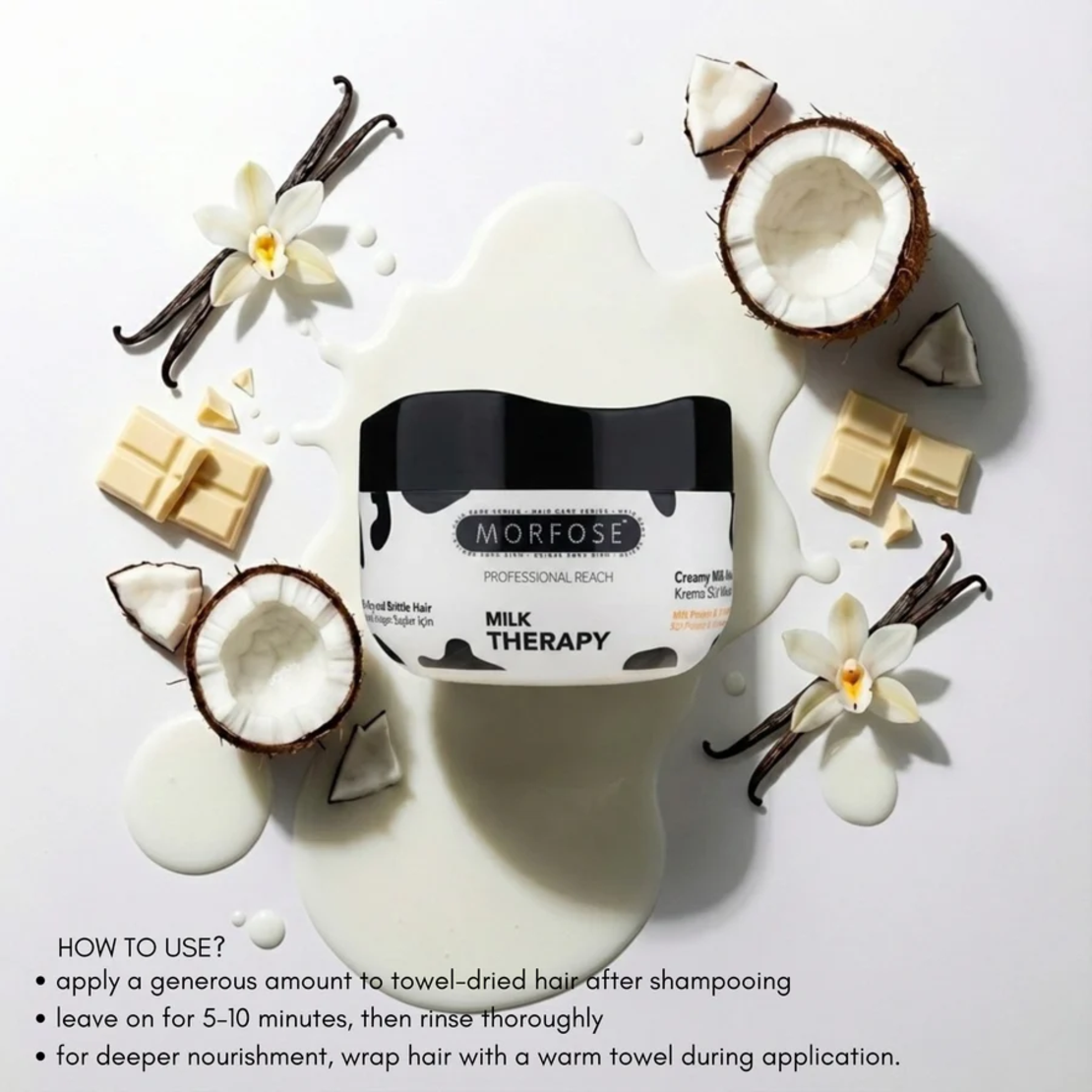Morfose Milk Therapy подхранваща маска за коса с млечни протеини за суха и увредена коса, 500ml