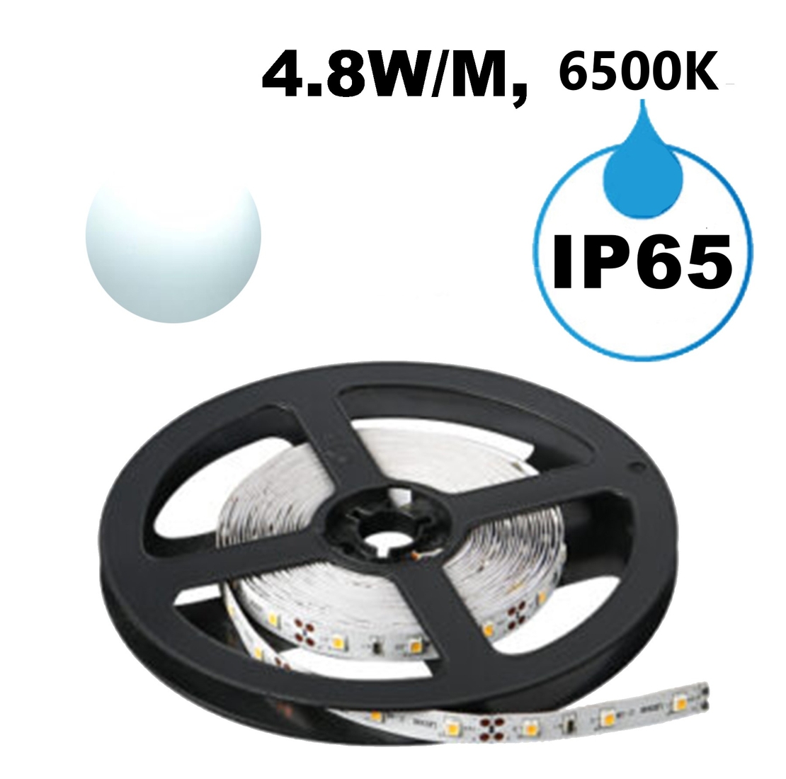 LED ЛЕНТА, 4.8W/M, 6500K, 12V DC, SMD2835, 60 LEDS/M, IP65