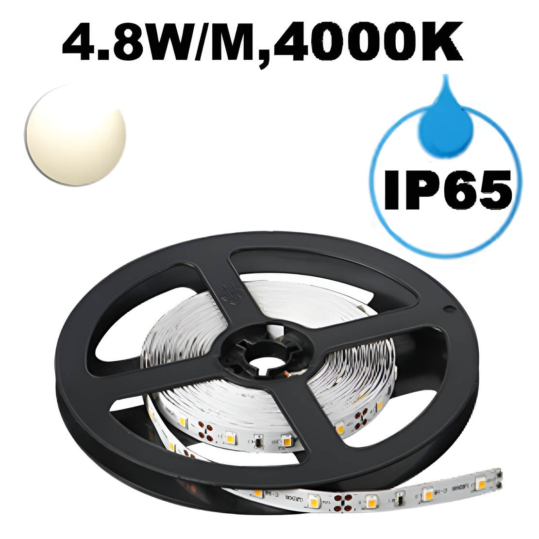 LED ЛЕНТА, 4.8W/M, 4000K, 12V DC, SMD2835, 60 LEDS/M, IP65