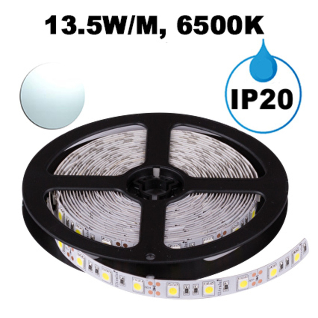 LED ЛЕНТА, 13.5W/M, 6500K, 12V DC, SMD5050, 60 LEDS/M, IP20