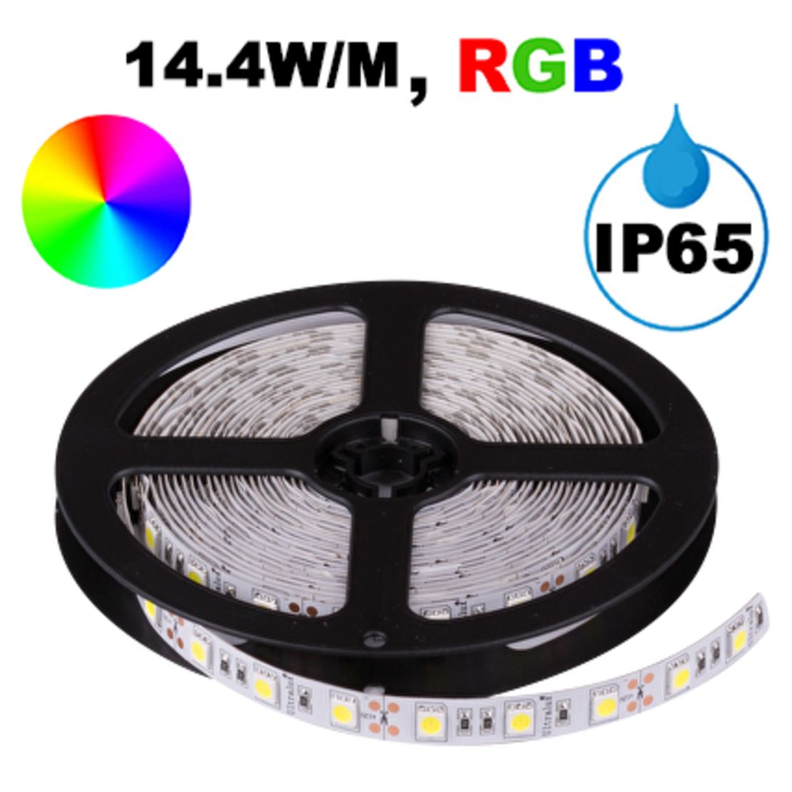 LED ЛЕНТА, 14.4W/M, RGB, 12V DC, SMD5050, 60 LEDS/M, IP65