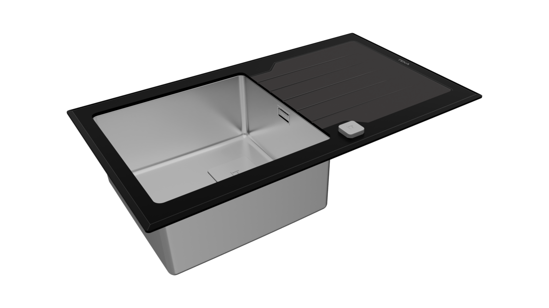 Иноксова мивка за вграждане със закалено стъкло Diamond RS15 1C 1E черна
