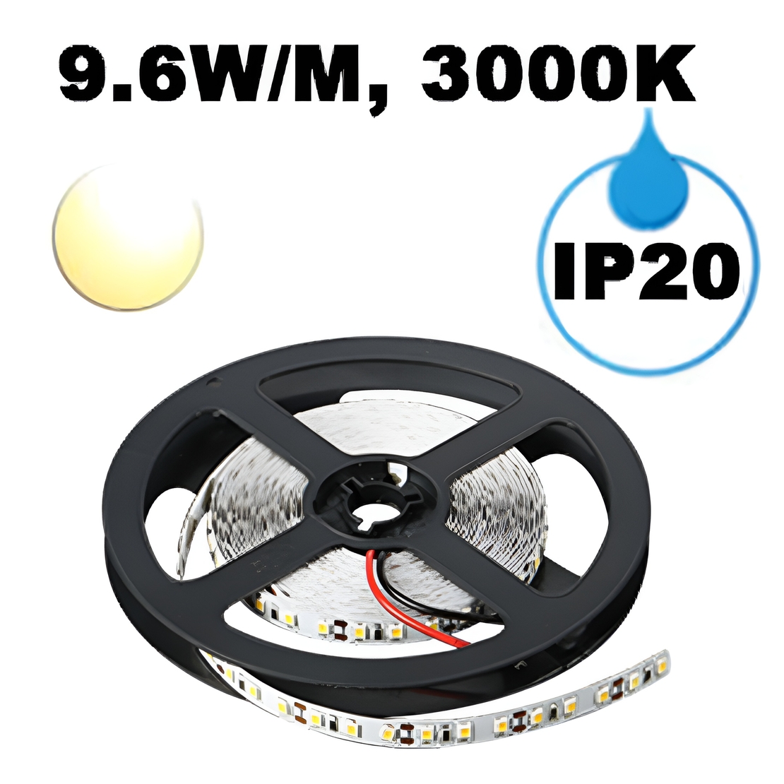 LED ЛЕНТА, 9.6W/M, 3000K, 12V DC, SMD2835, 120 LEDS/M