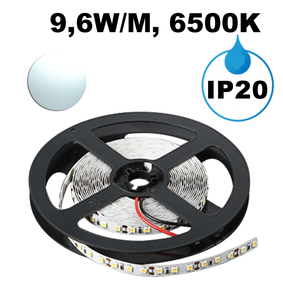 LED ЛЕНТА, 9,6W/M, 6500K, 12V DC, SMD2835, 120 LEDS/M, IP20