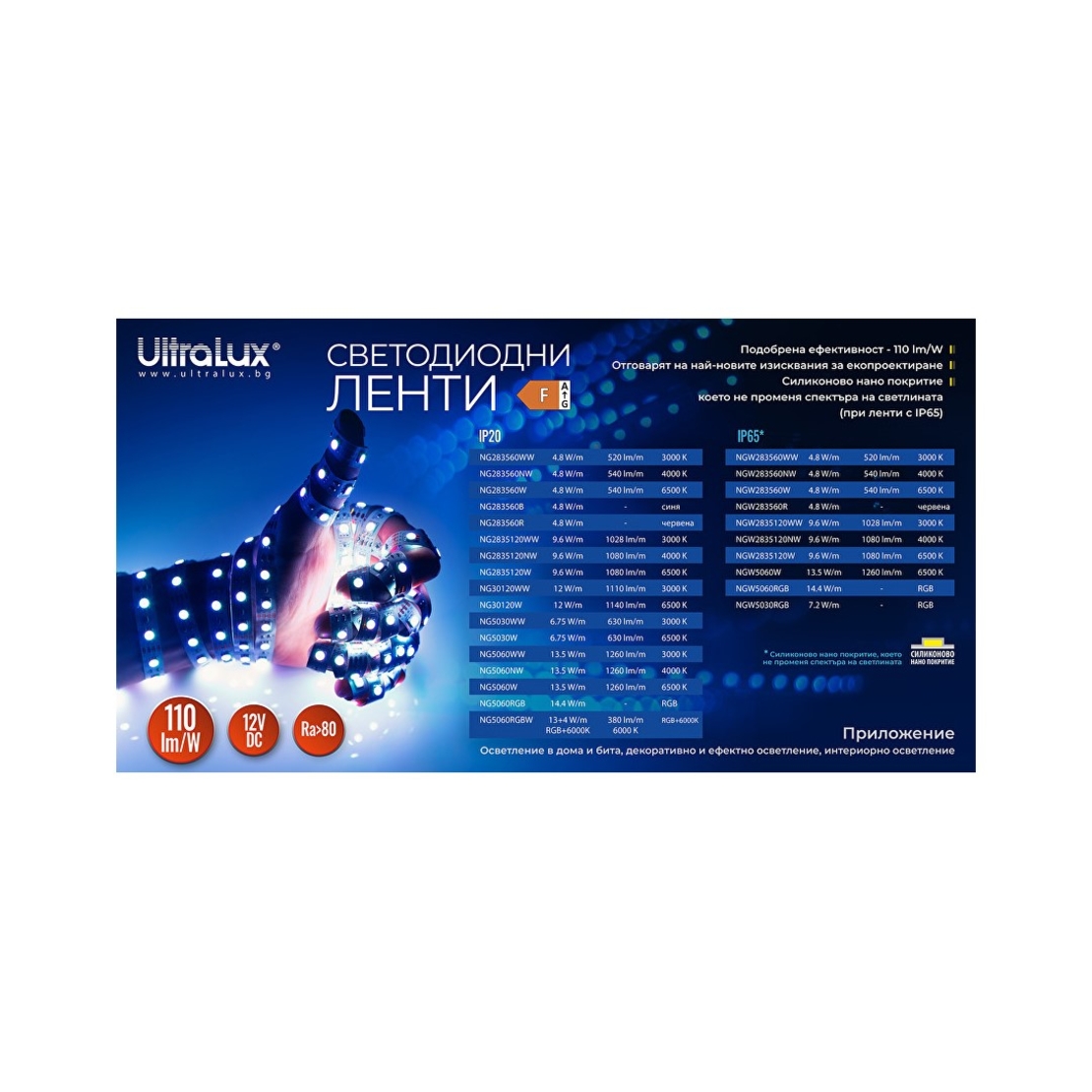 LED ЛЕНТА, 7.2W/M, RGB, 12V DC, SMD5050, 30 LEDS/M, IP65