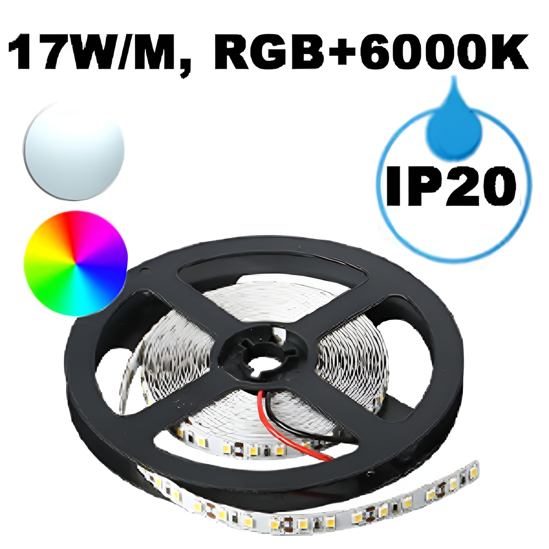 LED ЛЕНТА, 17W/M, RGB+6000K, 12V DC, SMD5050, 60 LEDS/M, IP20