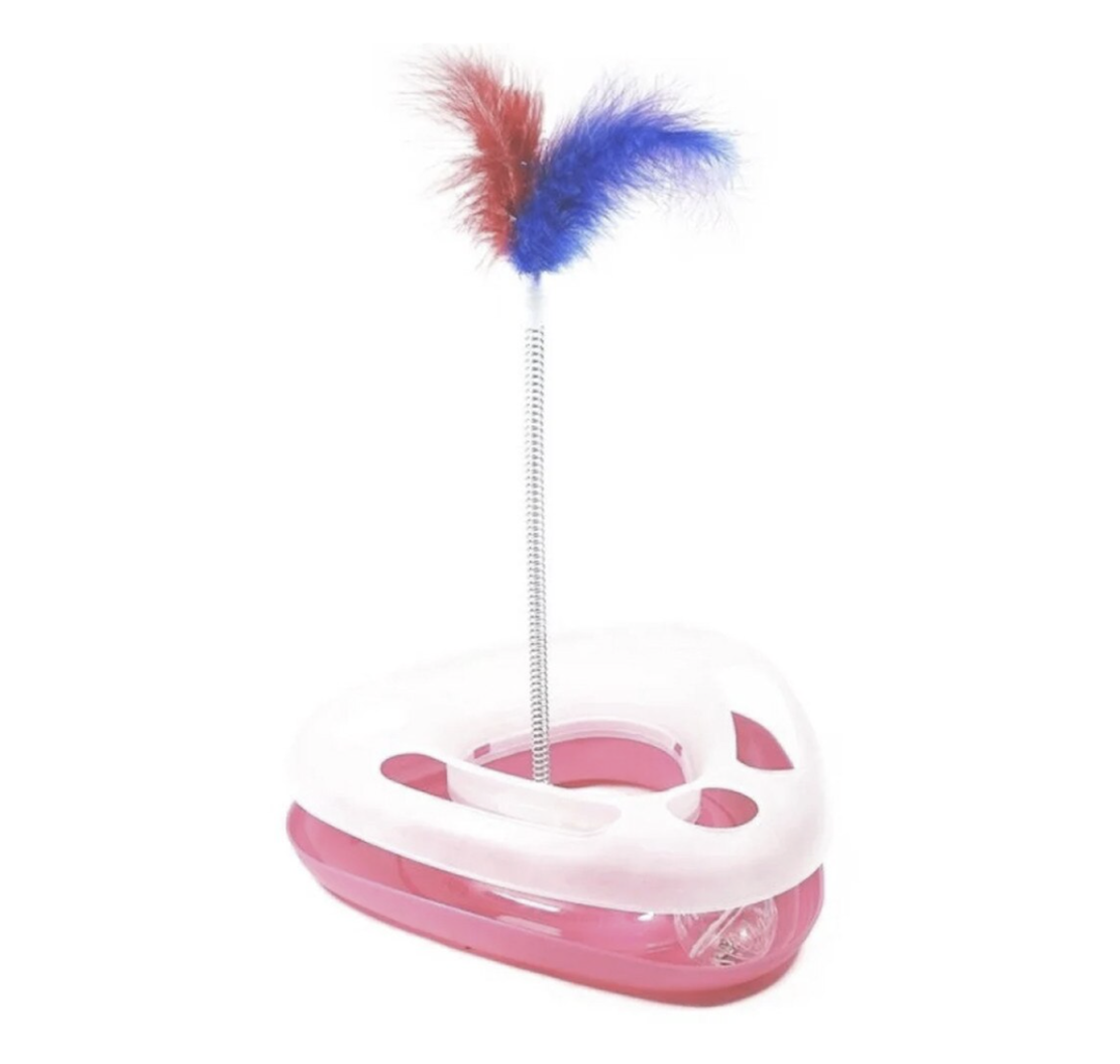 Интерактивна играчка за котки във формата на триъгълник, с топчета и пера, розова