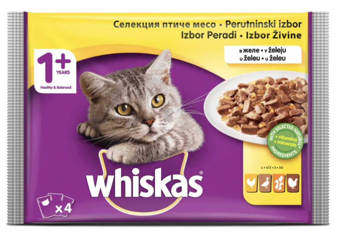 Whiskas Pouch Poltry Mix - с месо от птици в желе - 12х85 гр