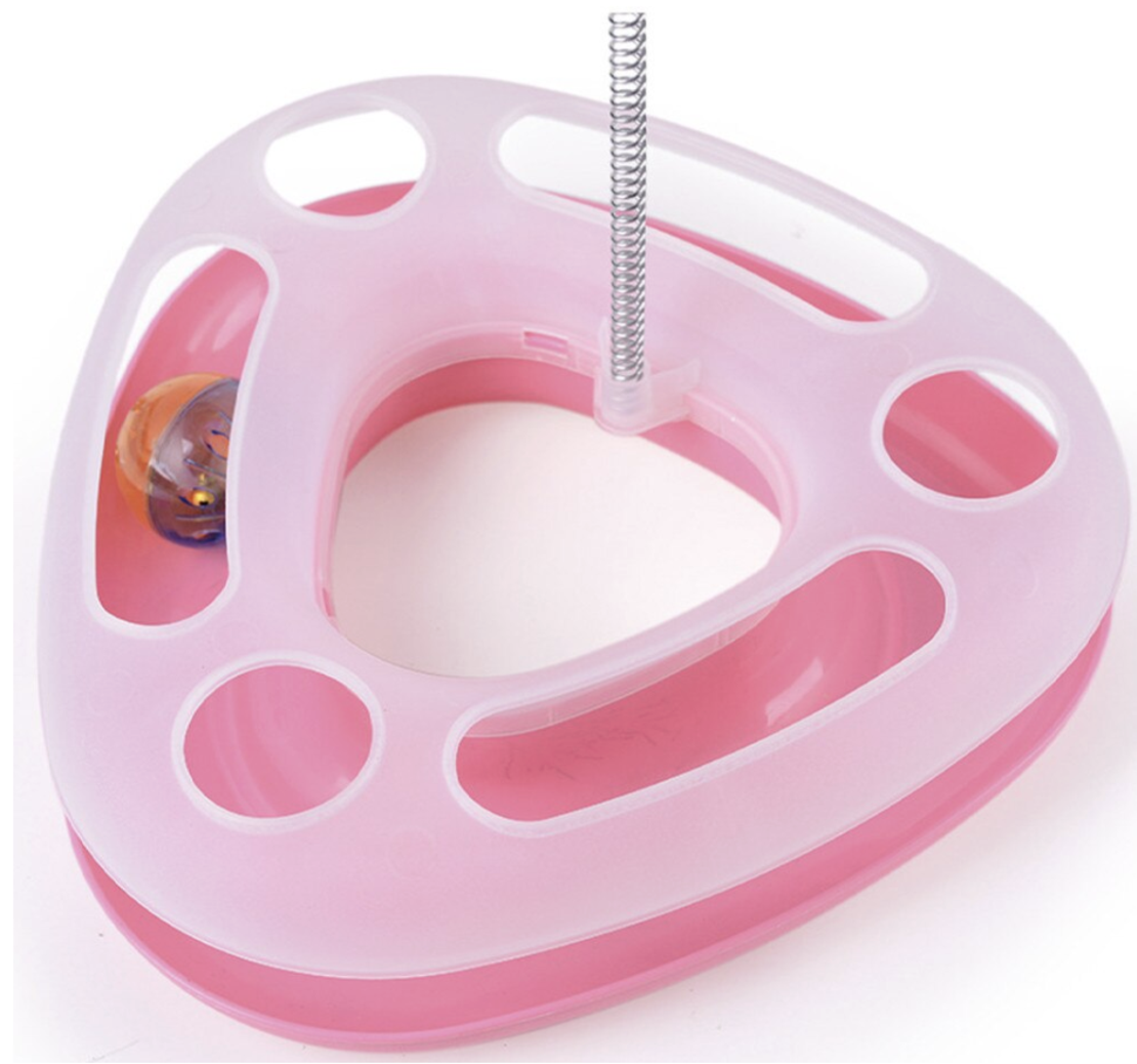 Интерактивна играчка за котки във формата на триъгълник, с топчета и пера, розова