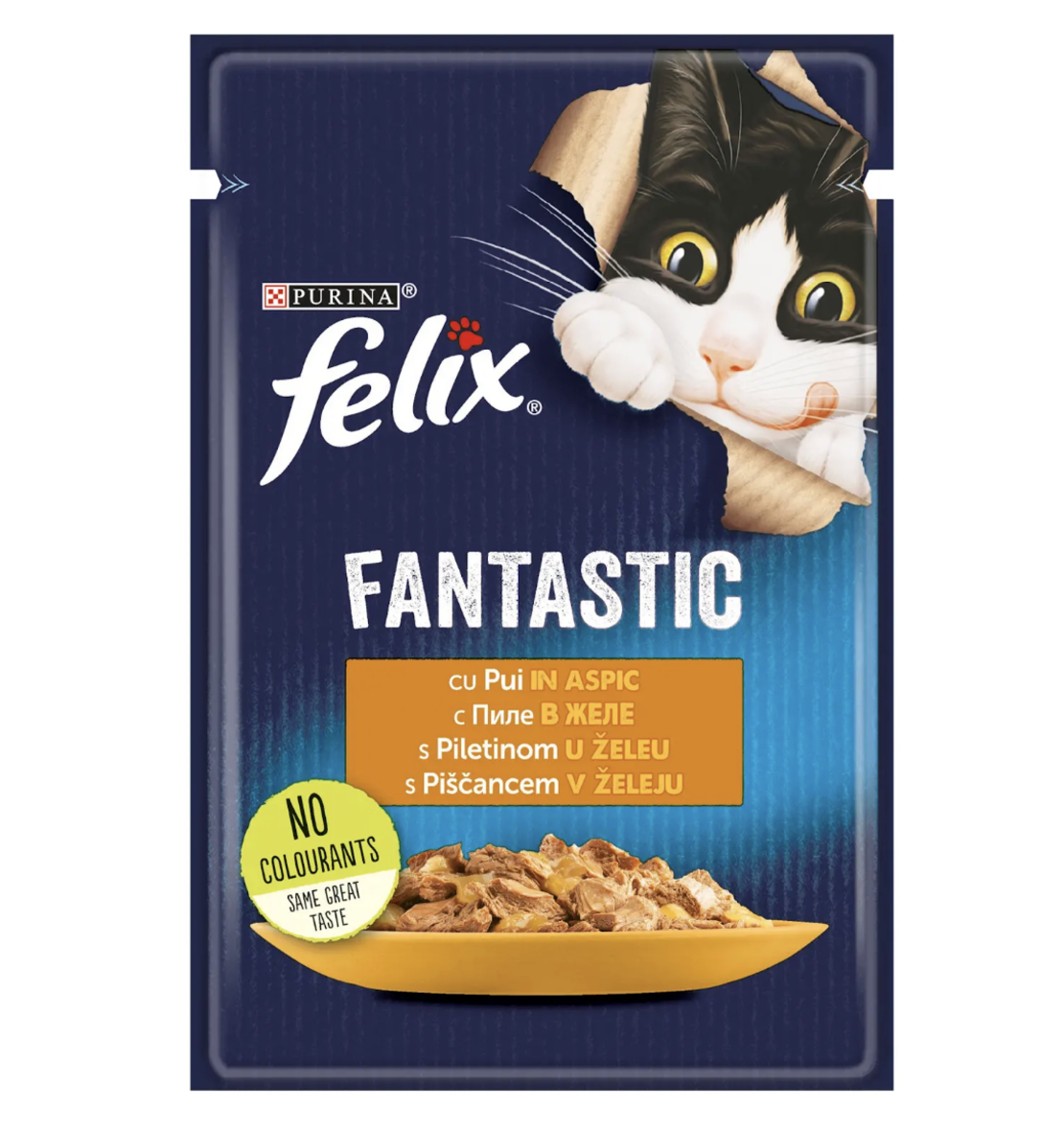 PURINA® FELIX® Fantastic за котки в зряла възраст, с Пиле в желе, Мокра храна, Пауч, 85 гр