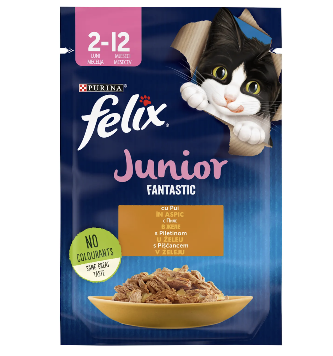 PURINA® FELIX® Fantastic JUNIOR за малки котенца с Пиле в желе, Мокра храна, Пауч, 85 гр