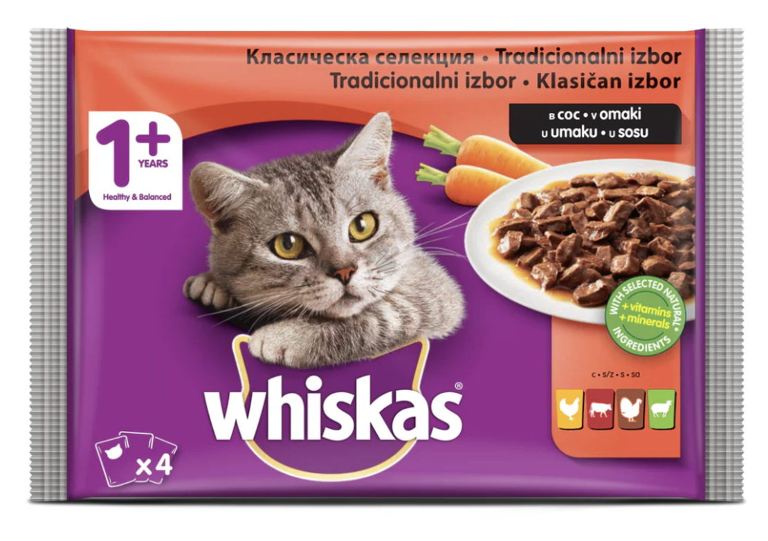 Whiskas Pouch Meat Mix - месни ястия в сос грейви - 12х85 гр