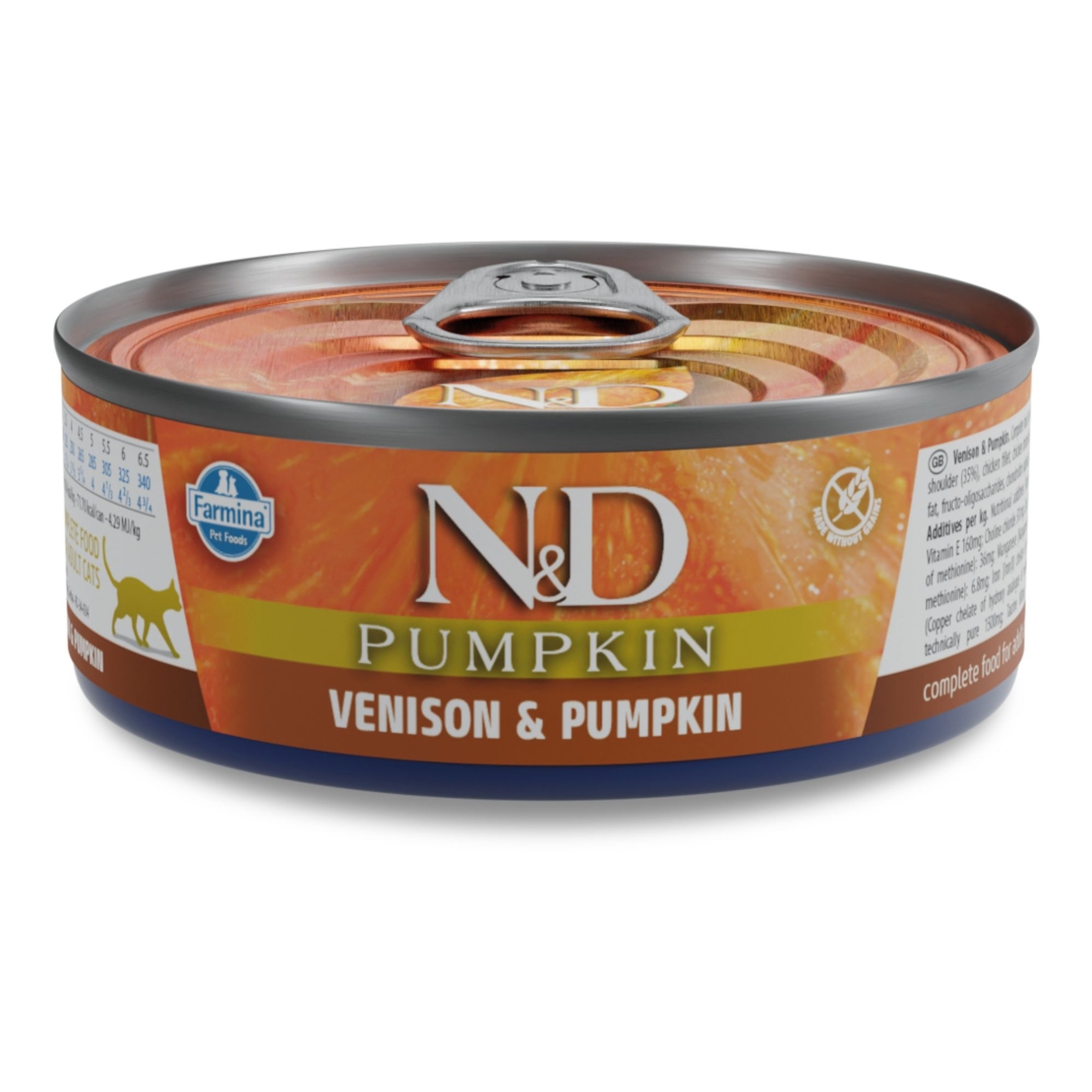 N&D Pumpkin & Venison Adult cat – пълноценна мокра храна без зърнени култури за котки над 1 година с еленско месо и тиква, консерва