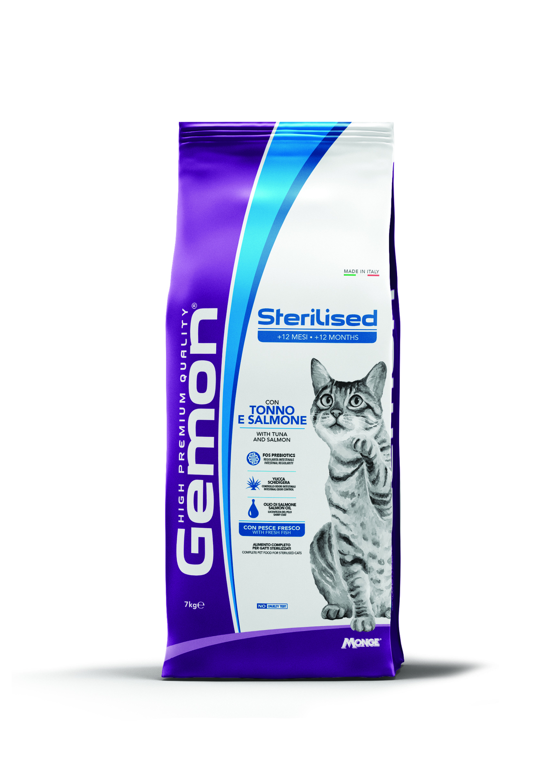 GEMON STERILISED CAT WITH TUNA AND SALMON - Пълноценна суха храна за кастрирани котки над 1 година с риба тон и сьомга