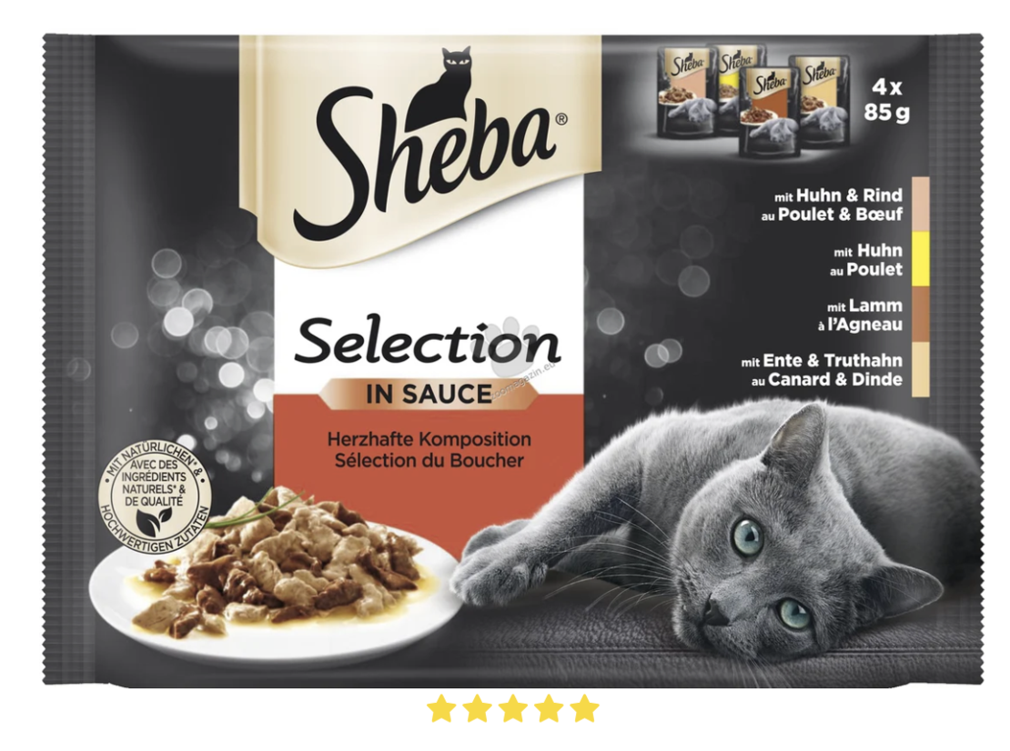 Sheba Selection in sauce - четири броя паучове микс / пуешко, пилешко, агнешко, говеждо / 4 x 85 грама