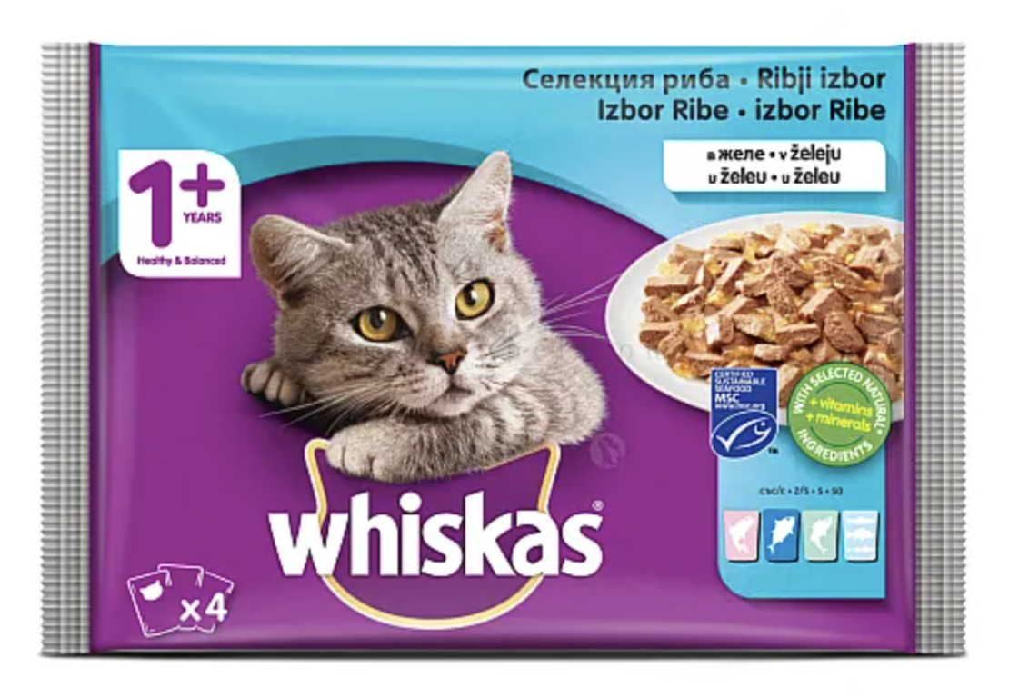Whiskas пауч за котки рибни ястия 4x85 гр
