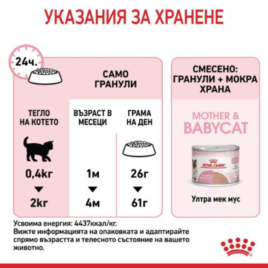 ROYAL CANIN® FHN MOTHER & BABYCAT за женски котки и техните подрастващи котенца – за котки през периода на бременността и кърмене – 1-ви етап на растеж на котенцата (от 1 до 4 месеца) до периода на отбиване