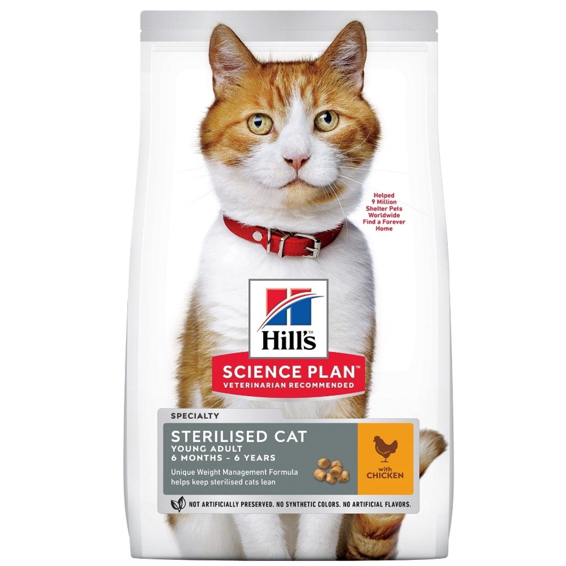 Hill's Science Plan Feline Young Adult Sterilised Chicken  - Пълноценна суха храна за млади кастрирани котки от 6 месеца до 6 години, с пилешко