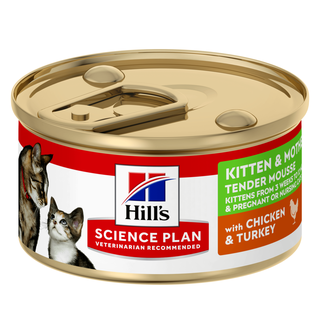 Hill's Science Plan Kitten & Mother Mousse Chicken and Turkey - Пълноценна и балансирана храна с гладка текстура за за котенца от отбиването до 1 година и бременни или кърмещи котки, фин мус с пилешко и пуешко, консерва