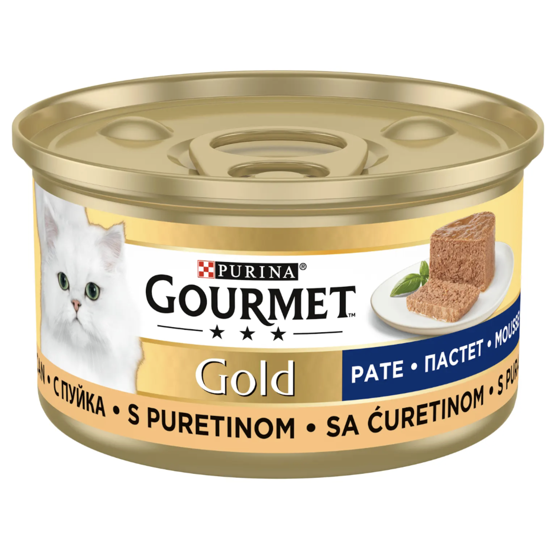 PURINA® GOURMET®  Gold Котки в зряла възраст, Пастет, Пуйка, Мокра храна, Консерва, 85 гр