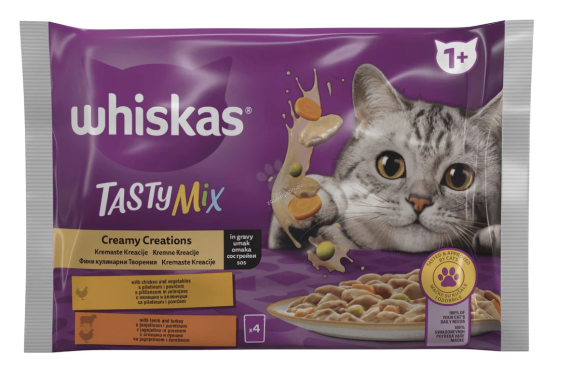 Whiskas Tasty Mix - пауч с пилешко и зеленчуци и с агнешко и пуешко 4х85гр