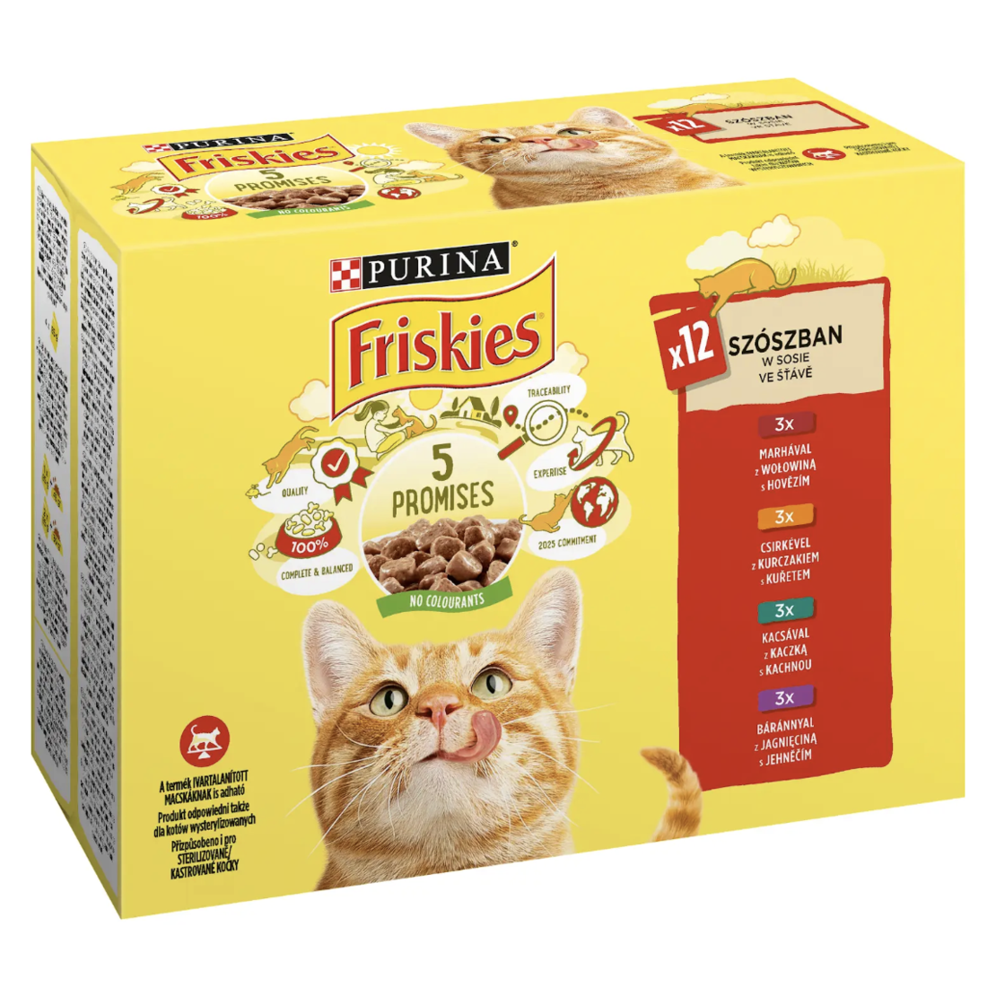 PURINA®FRISKIES® за котки в зряла възраст, Хапки в сос, с Месо Мокра храна, Пауч, Мултиопаковка 12х85 гр