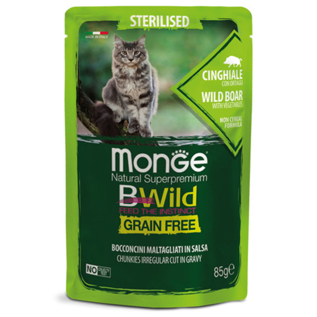 Monge Natural Superpremium BWild Grain Free Sterilised Cat Wild Boar with vegetables, глиганско със зеленчуци