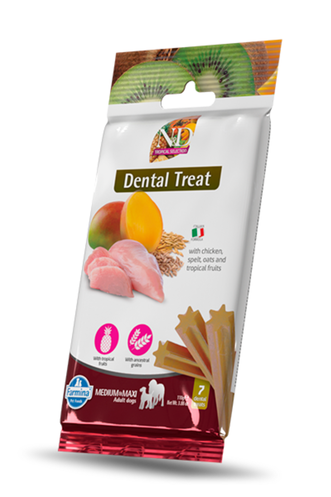 N&D Tropical Selection Dental Care Treat With Chicken, Spelt, Oats and Tropical fruits Medium&Maxi – Дентални стикове за кучета от средни и едри породи с пилешко, спелта, овес и тропически плодове