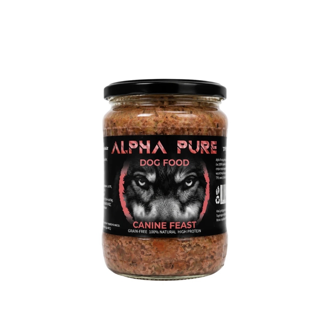 Alpha Pure -  храна за възрастни кучета със свинско и зеленчуци - 8 броя x 500 гр.