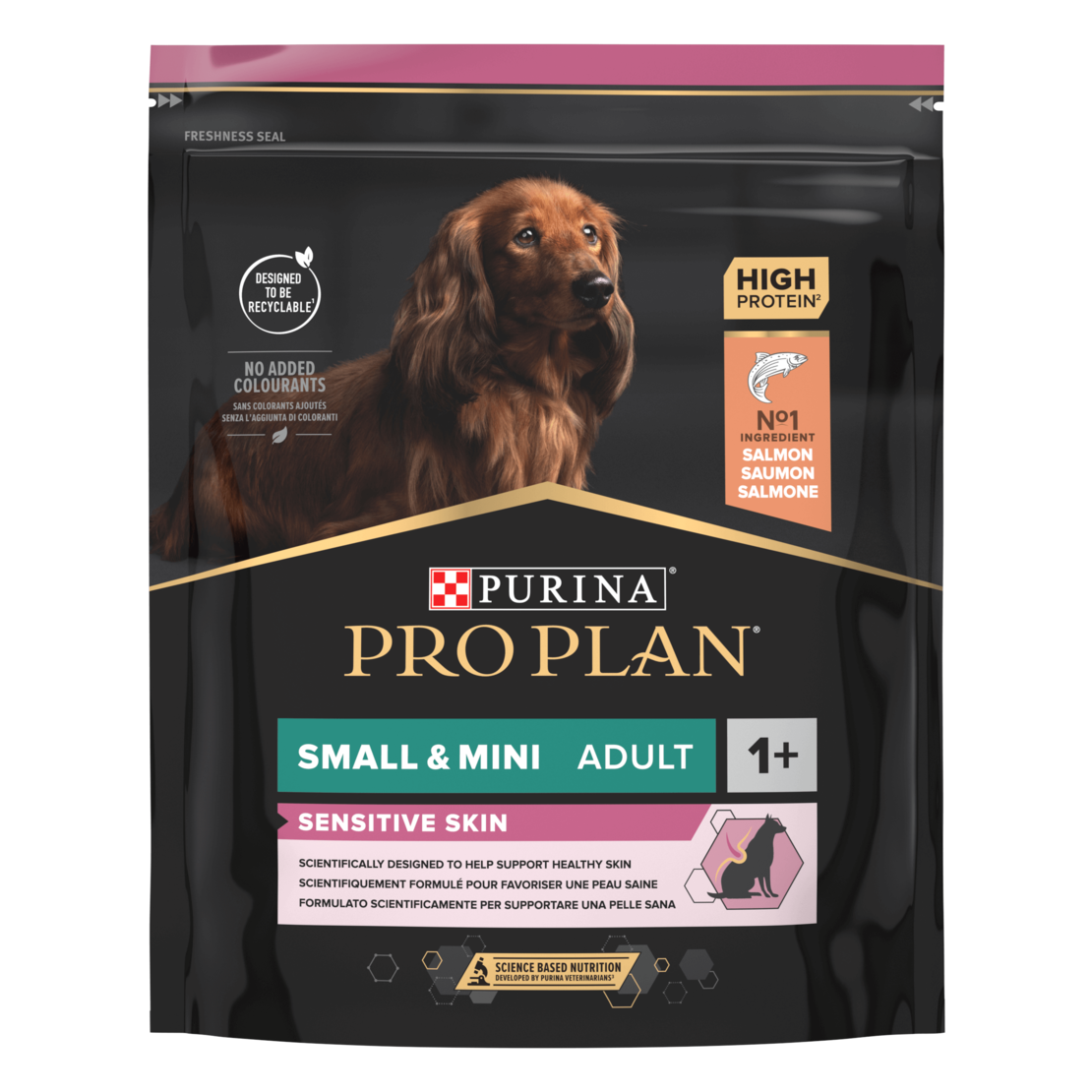PURINA® PRO PLAN® Dog Small & Mini Adult SENSITIVE SKIN за кучета  в зряла възраст от дребни и мини породи с чувствителна кожа, суха храна, с високо съдържание на сьомга