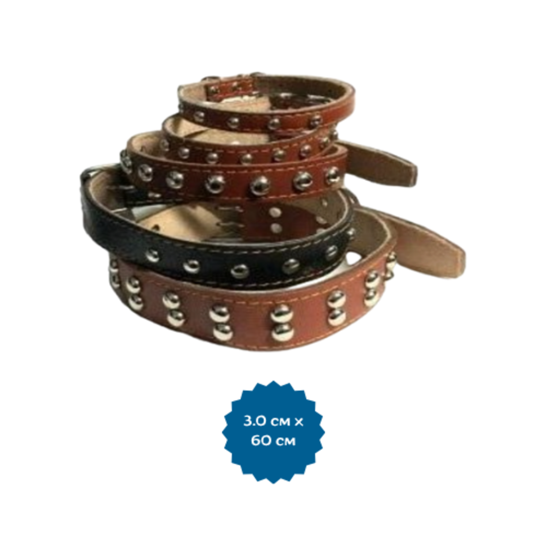 Нашийник от естествена кожа с капси - пет размера