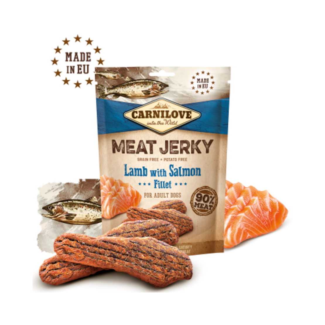 Carnilove Jerky Lamb & Salmon Fillet - лакомства с агнешко и сьомга, 110 гр