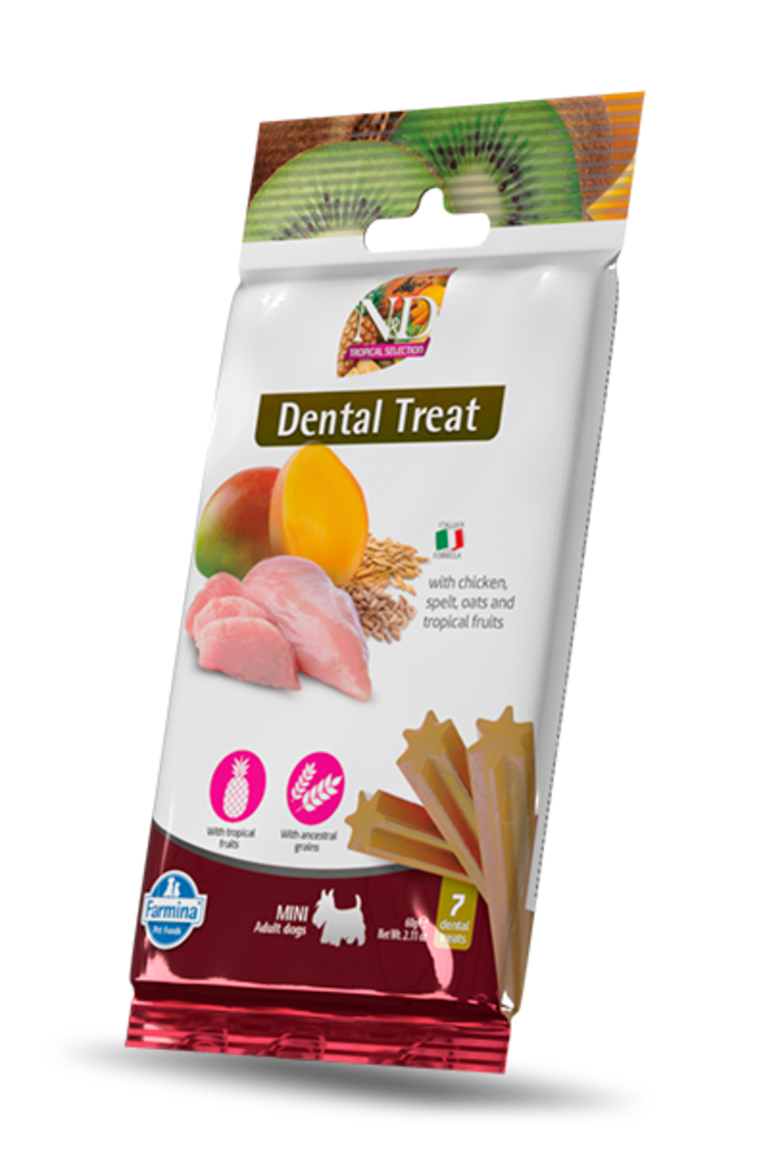 N&D Tropical Selection Dental Care Treat With Chicken, Spelt, Oats and Tropical fruits Mini – Дентални стикове за кучета от дребни породи с пилешко, спелта, овес и тропически плодове