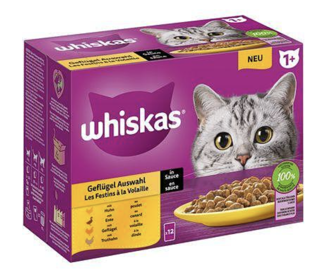 WHISKAS Пауч Птичи ястия в желе - паучове за котки над 1 година., 4х85 гр