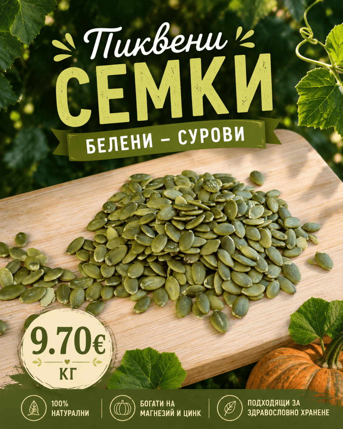 Тиквени семки белени (сурови)