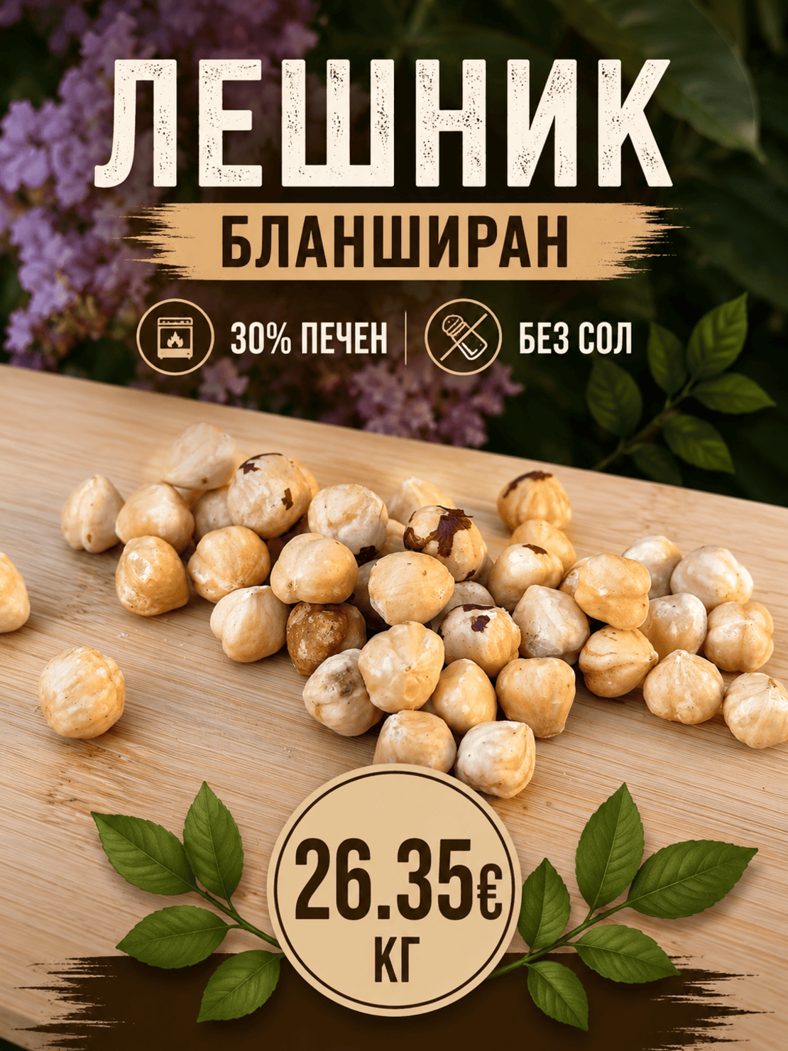 Blanched Hazelnuts – 30% Roasted, Unsalted