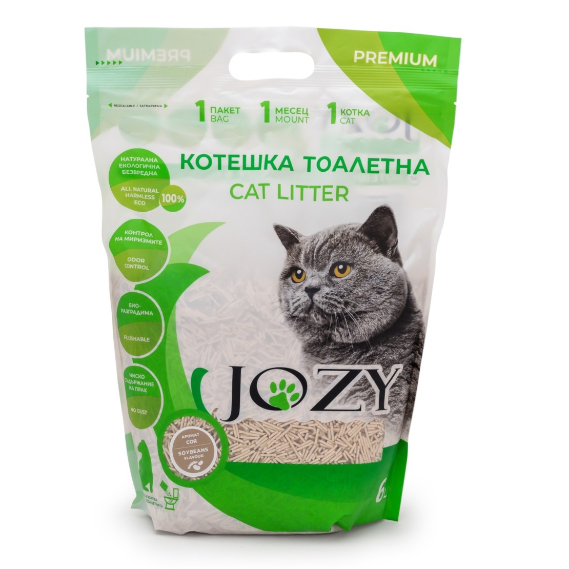 КОТЕШКА ТОАЛЕТНА JOZY ТОФУ, 6 ЛИТРА - 2,5КГ, С АРОМАТ НА СОЯ