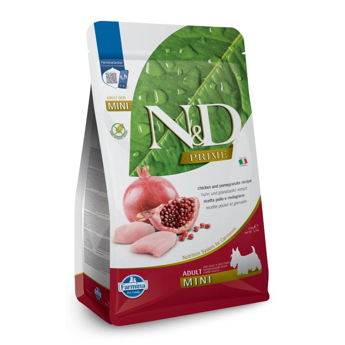 N&D Prime Chicken & Pomegranate Adult Mini Breeds – храна за кучета, с пилешко и нар, за дребни породи, 0.800 kg / 2.5 kg