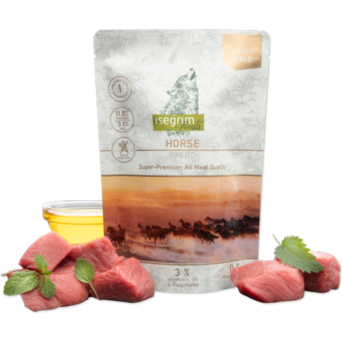 Isegrim Horse, Vegetable, Linseed oil, Field herbs - конско със зеленчуци, монопротеинна 410 гр. / пауч /