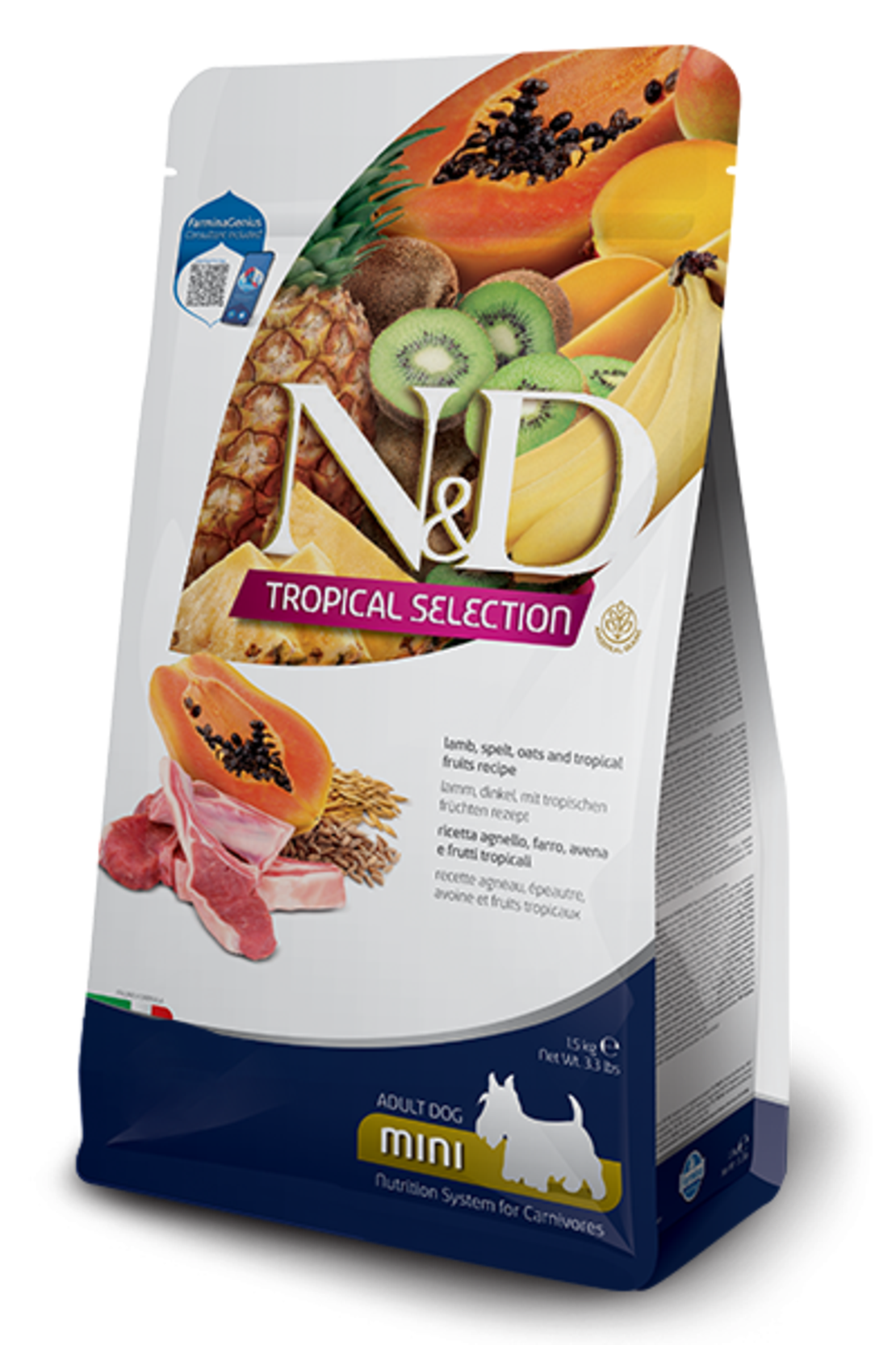 N&D Tropical Selection Lamb Adult Mini – храна за кучета, с агнешко и тропически плодове, за дребни породи, 1.5 kg / 5 kg