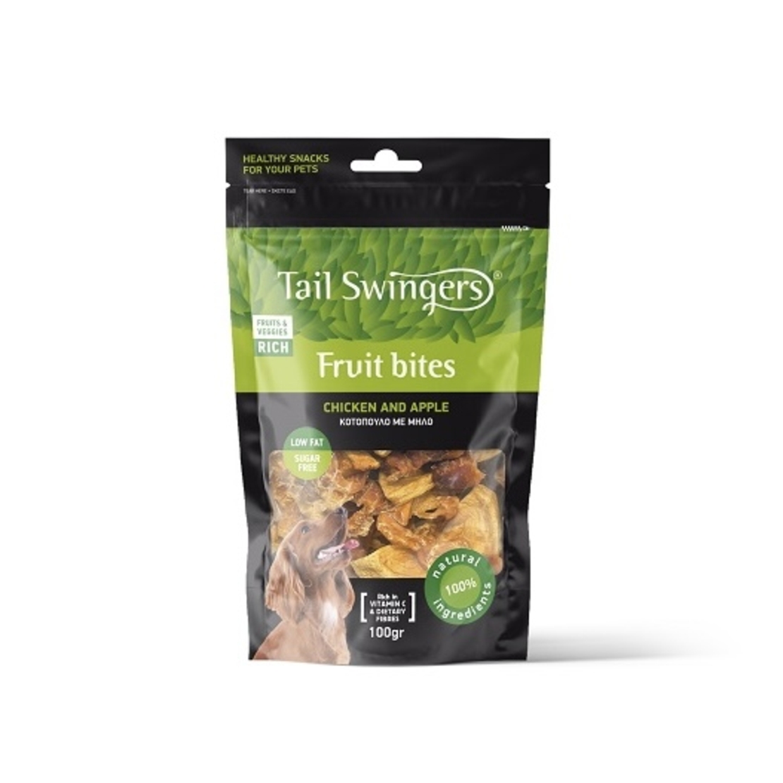 Tail Swingers Fruit Bites Пиле и Ябълка 100 g – Натурално лакомство, плодови хапки за кучета