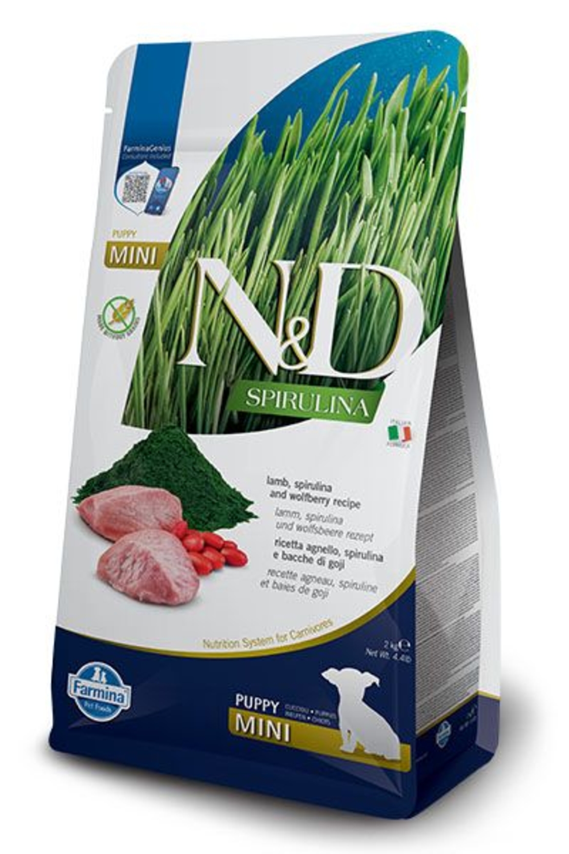 N&D Spirulina Lamb Puppy Mini – Храна за подрастващи кученца от мини породи с агнешко, спирулина и годжи бери 2 кг