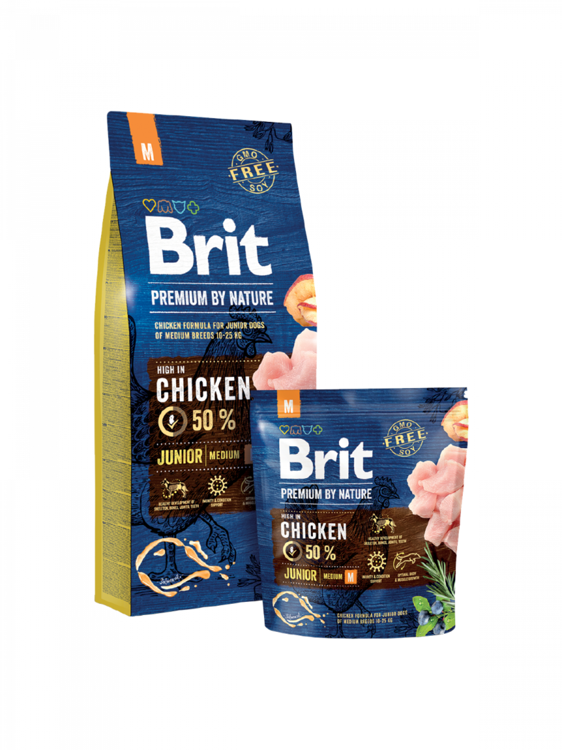 Brit Premium by Nature Junior M – 50% прясно пилешко – храна за подрастващи средни породи, 1 kg / 3 kg / 15 kg