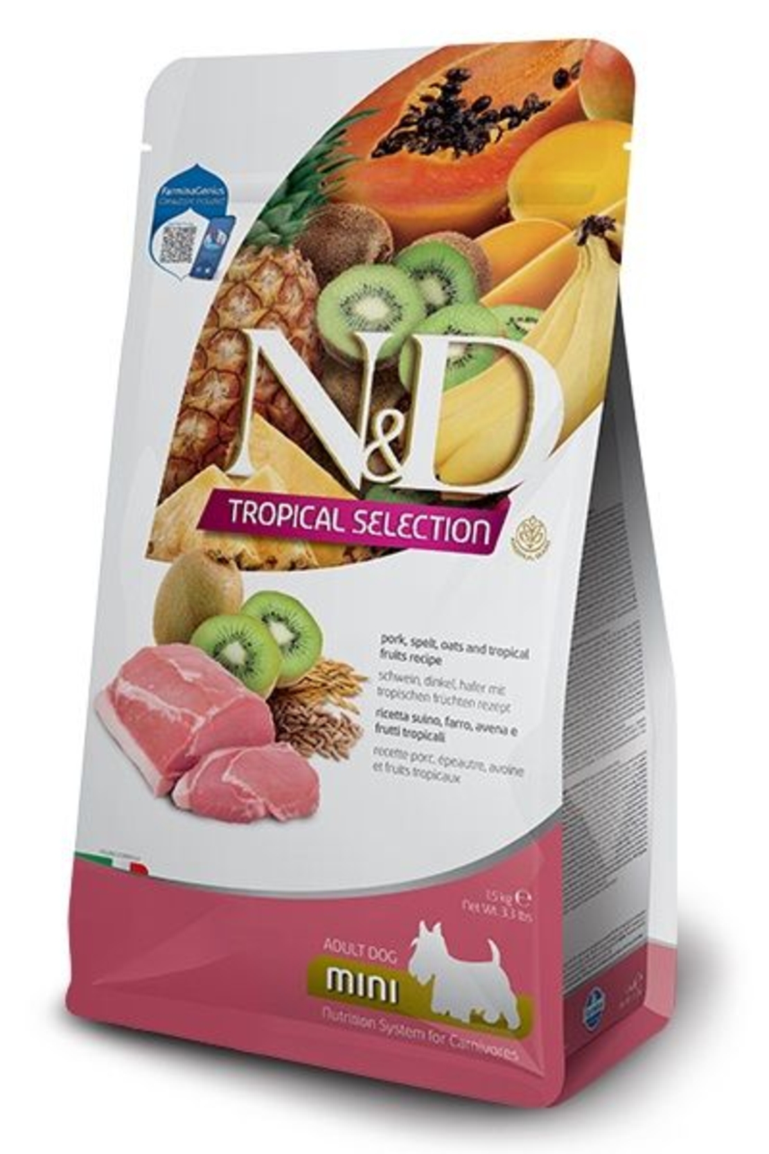 N&D Tropical Selection Pork Adult Mini – храна за кучета, със свинско и тропически плодове, за дребни породи, 1.5 kg / 5 kg